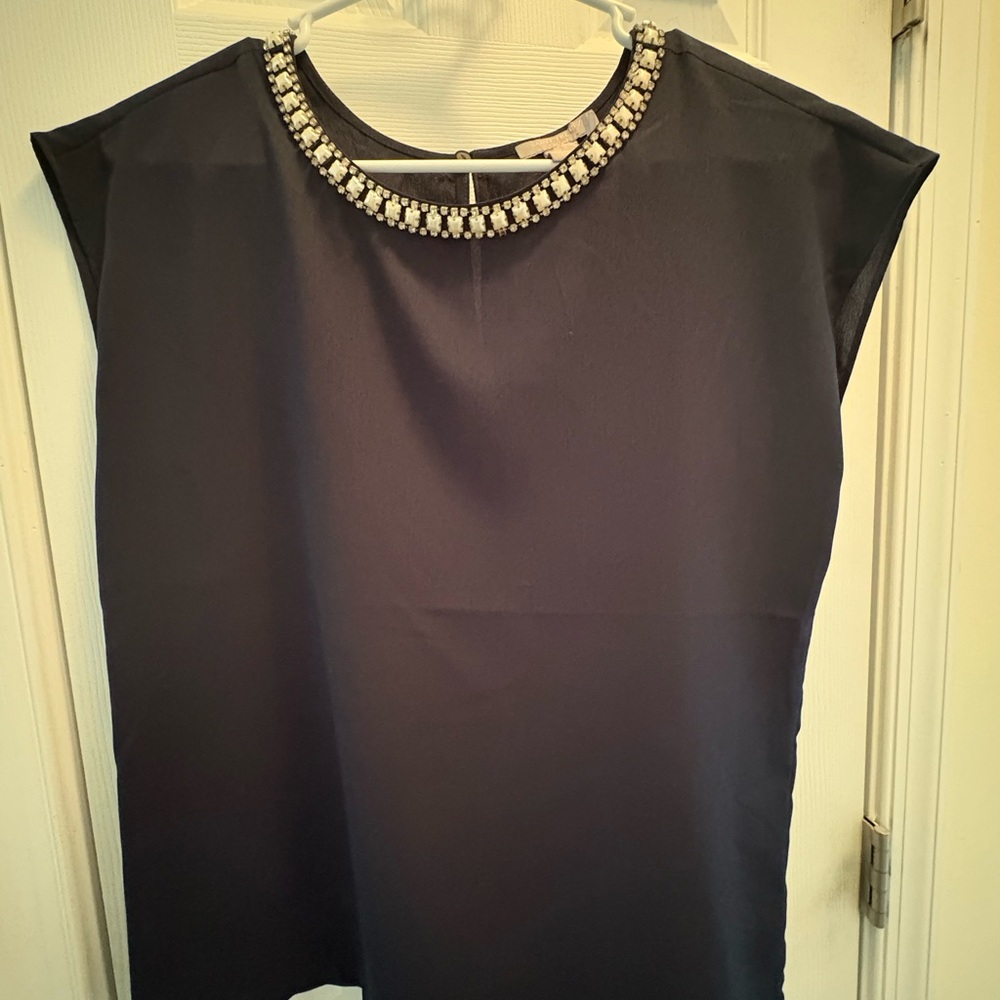 Elegant Navy Beaded Women's Top